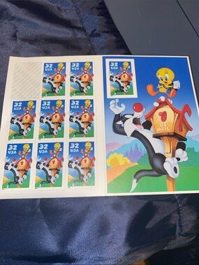 Tweety & Sylvester 32¢ Stamp Sheet - Blue Collector Print 1998!